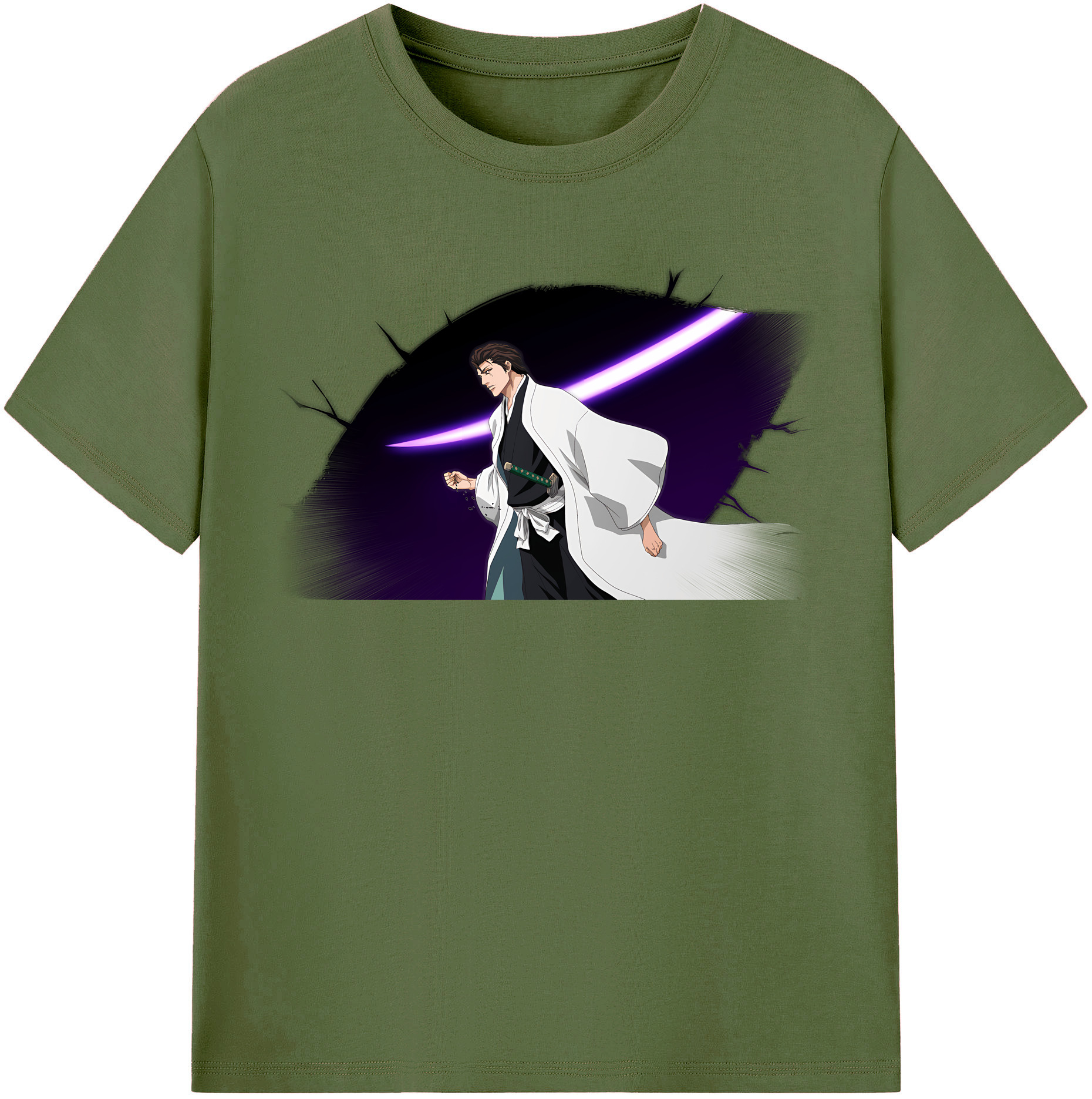 （画像用） ブリーチ 藍染 惣右介（あいぜん そうすけ） BLEACH Aizen Sousuke 綿100％半袖Tシャツ（フロントプリント）